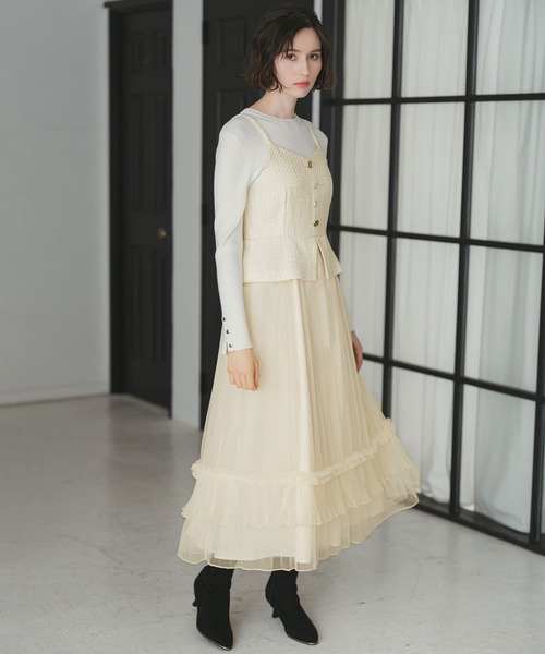 31 Sons de mode（トランテアン　ソン　ドゥ　モード）の「2025秋冬新作 チュールキャミジャンスカ（ジャンパースカート・レディース・グレー/オフホワイト・S/M）」の2枚目の写真
