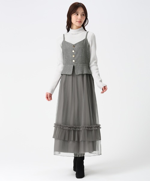 31 Sons de mode（トランテアン　ソン　ドゥ　モード）の「2025秋冬新作 チュールキャミジャンスカ（ジャンパースカート・レディース・グレー/オフホワイト・S/M）」の5枚目の写真