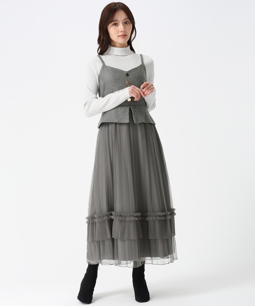 31 Sons de mode（トランテアン　ソン　ドゥ　モード）の「2025秋冬新作 チュールキャミジャンスカ（ジャンパースカート・レディース・グレー/オフホワイト・S/M）」の6枚目の写真