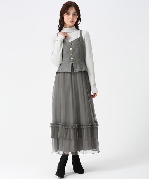 31 Sons de mode（トランテアン　ソン　ドゥ　モード）の「2025秋冬新作 チュールキャミジャンスカ（ジャンパースカート・レディース・グレー/オフホワイト・S/M）」の7枚目の写真