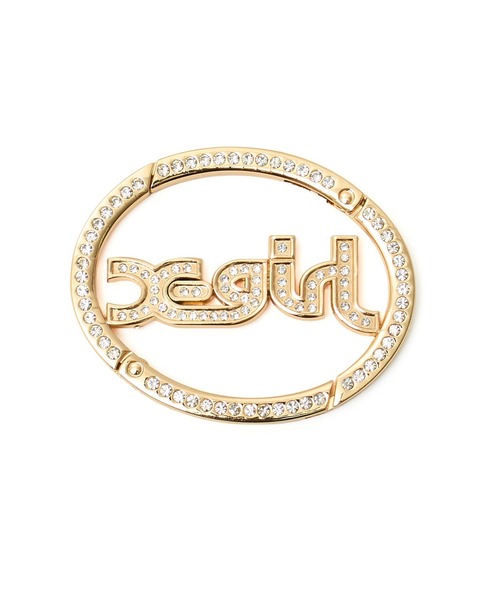 X-girl(エックスガール)の「RHINESTONE MILLS LOGO CARABINER(キーホルダー・レディース・シルバー/ゴールド・ONE SIZE)」の1枚目の写真