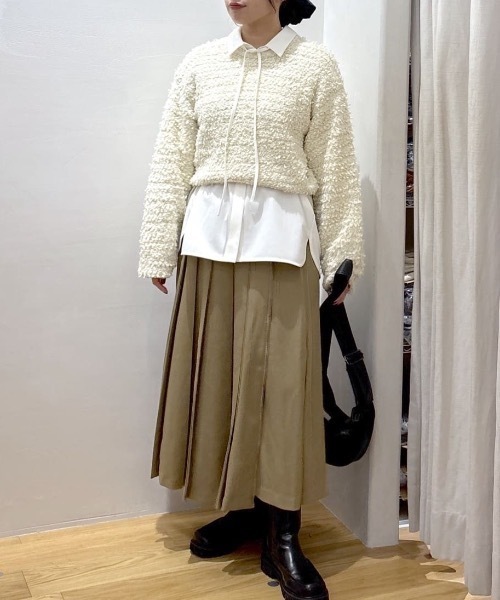 STYLEMIXER（スタイルミキサー）の「ボックスタックラップスカート（スカート・レディース・ライトブラウン/チャコールグレー・SMALL/MEDIUM）」の21枚目の写真