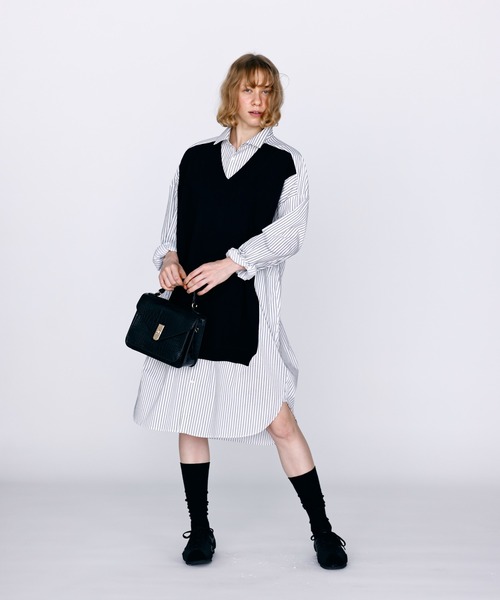Kelen（ケレン）の「「KELEN / ケレン」ニットベスト重ね着風ストライプシャツワンピース（ワンピース・レディース・オフホワイト/サックスブルー/ベージュ・S/M）」の9枚目の写真