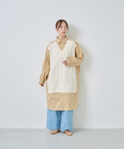 Kelen（ケレン）の「「KELEN / ケレン」ニットベスト重ね着風ストライプシャツワンピース（ワンピース・レディース・オフホワイト/サックスブルー/ベージュ・S/M）」の17枚目の写真