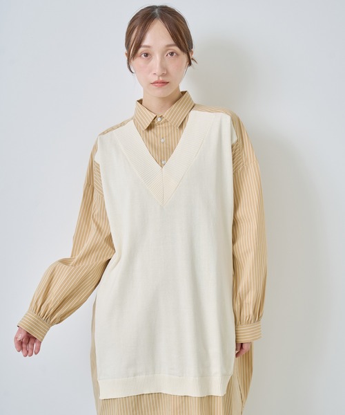 Kelen（ケレン）の「「KELEN / ケレン」ニットベスト重ね着風ストライプシャツワンピース（ワンピース・レディース・オフホワイト/サックスブルー/ベージュ・S/M）」の18枚目の写真