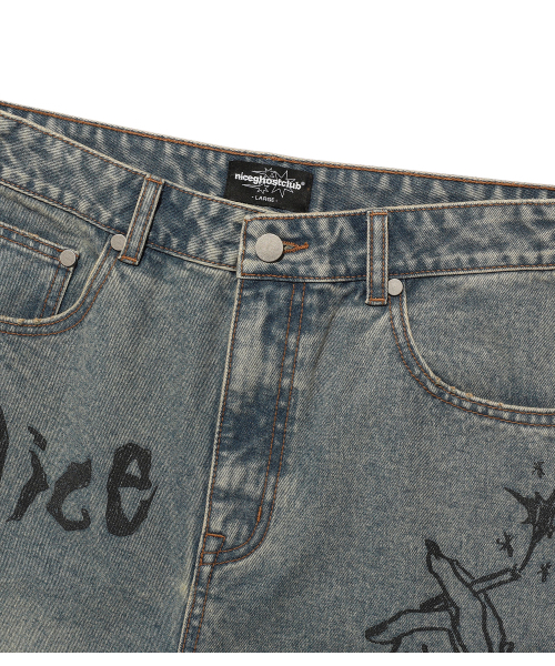 NICE GHOST CLUB（ナイスゴーストクラブ）の「DOODLE GRAPHIC WIDE JEANS_BLUE(NG2FFUD110A)（デニムパンツ・レディース・ブルー・SMALL/MEDIUM/LARGE）」の3枚目の写真