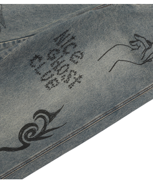 NICE GHOST CLUB（ナイスゴーストクラブ）の「DOODLE GRAPHIC WIDE JEANS_BLUE(NG2FFUD110A)（デニムパンツ・レディース・ブルー・SMALL/MEDIUM/LARGE）」の5枚目の写真