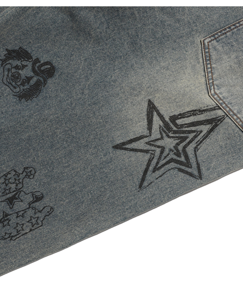 NICE GHOST CLUB（ナイスゴーストクラブ）の「DOODLE GRAPHIC WIDE JEANS_BLUE(NG2FFUD110A)（デニムパンツ・レディース・ブルー・SMALL/MEDIUM/LARGE）」の9枚目の写真