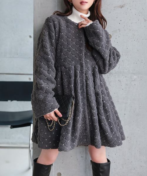 Petitle（プチレ）の「[ 低身長向けサイズ ] ボリュームペプラムコート（ノーカラーコート・レディース・チャコール/ブラック・PM）」の7枚目の写真