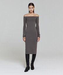 OFF SHOULDER LINE DRESS_KHAKI