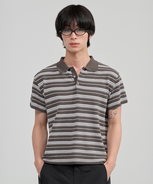 JUAN HOMME(ジュアンオム)の「ストライプハーフスリーブカラーニット(チャコール)(ポロシャツ・レディース・その他・MEDIUM/LARGE)」の2枚目の写真
