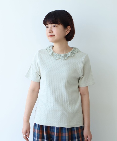 bulle de savon（ビュルデサボン）の「透かし編みレース衿 プルオーバー（Tシャツ/カットソー・レディース・ミント/ブラック/ホワイト・FREE）」の3枚目の写真