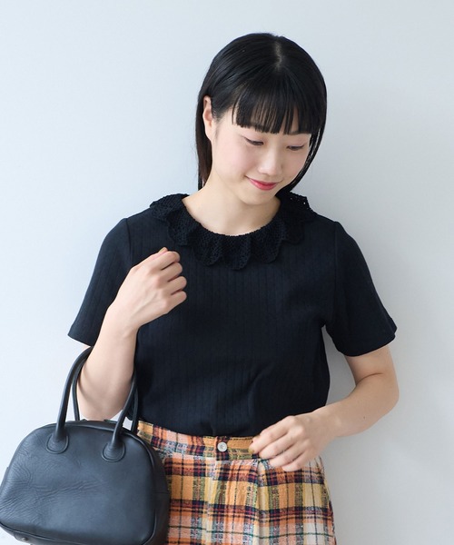 bulle de savon（ビュルデサボン）の「透かし編みレース衿 プルオーバー（Tシャツ/カットソー・レディース・ミント/ブラック/ホワイト・FREE）」の2枚目の写真