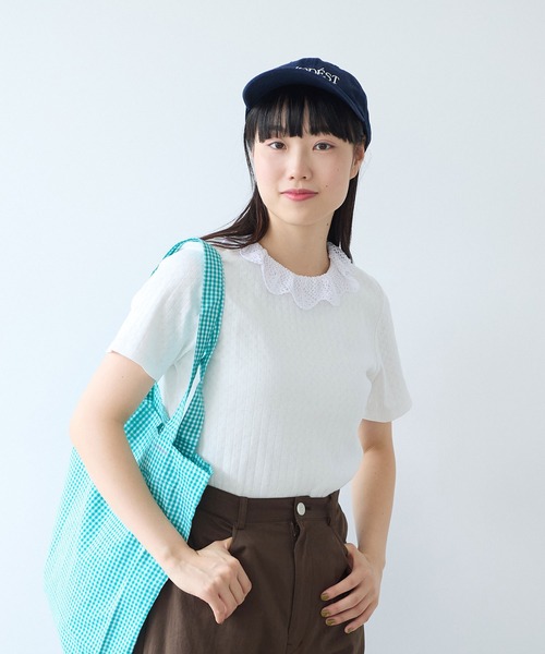 bulle de savon（ビュルデサボン）の「透かし編みレース衿 プルオーバー（Tシャツ/カットソー・レディース・ミント/ブラック/ホワイト・FREE）」の4枚目の写真