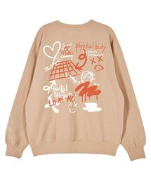 グラフィティオーバーサイズドロップショルダースウェット_ピーチ