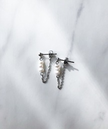 3粒淡水パールチェーンピアス