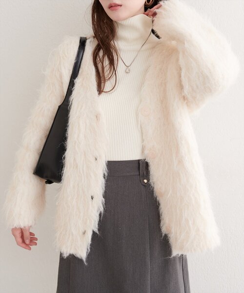 natural couture（ナチュラルクチュール）の「シャギーカーデ（カーディガン/ボレロ・レディース・ブルー/オフホワイト/モカ/ピンク系その他/チャコールグレー・FREE）」の2枚目の写真