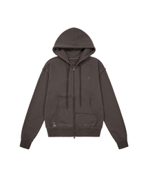 Eyelet Damaged Zip-Up Hoodie (Brown)
