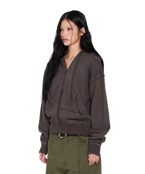 AAKAM（アーカム）の「Eyelet Damaged Zip-Up Hoodie (Brown)（パーカー・レディース・その他・1/2）」の3枚目の写真