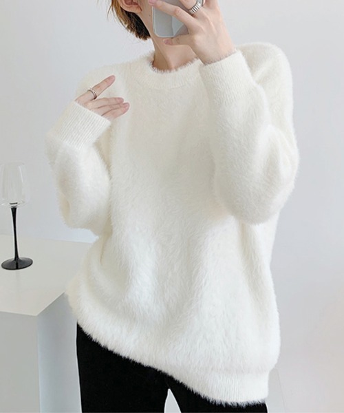 セール】ラウンドネックふわふわニットトップス（ニット/セーター