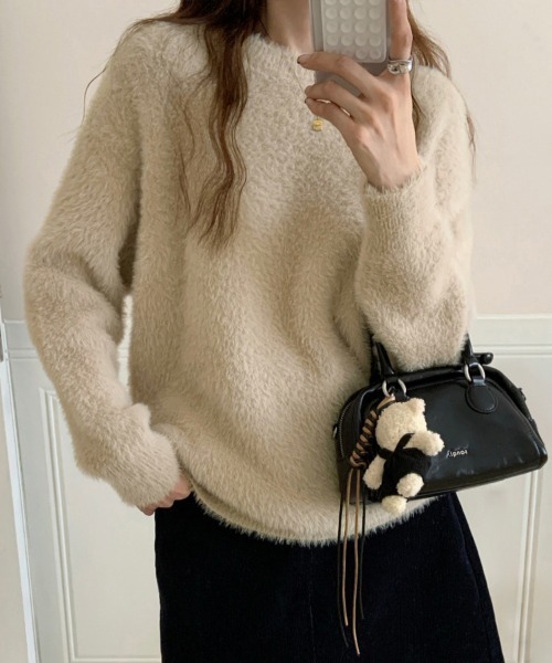 セール】ラウンドネックふわふわニットトップス（ニット/セーター