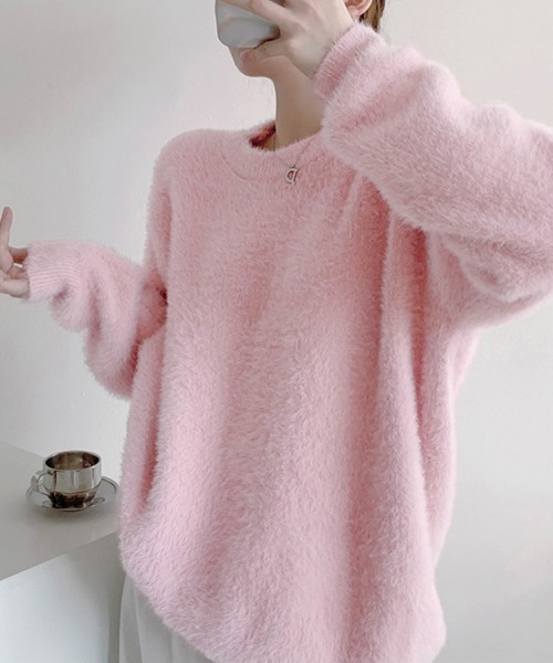 セール】ラウンドネックふわふわニットトップス（ニット/セーター