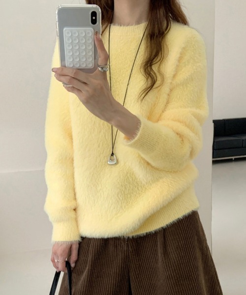 セール】ラウンドネックふわふわニットトップス（ニット/セーター