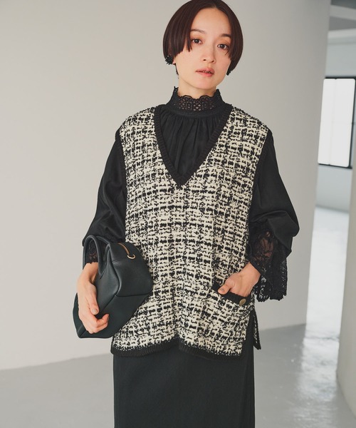 PUAL CE CIN(ピュアルセシン)の「ツイードライクニットベスト(ベスト・レディース・ネイビー/アイボリー/ブラック系その他・FREE)」の3枚目の写真