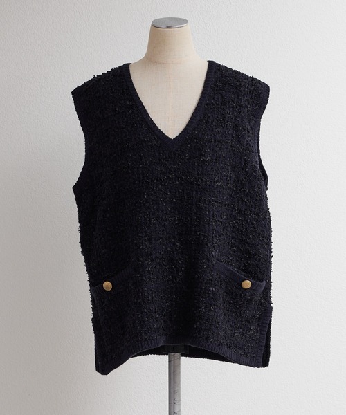 PUAL CE CIN(ピュアルセシン)の「ツイードライクニットベスト(ベスト・レディース・ネイビー/アイボリー/ブラック系その他・FREE)」の8枚目の写真