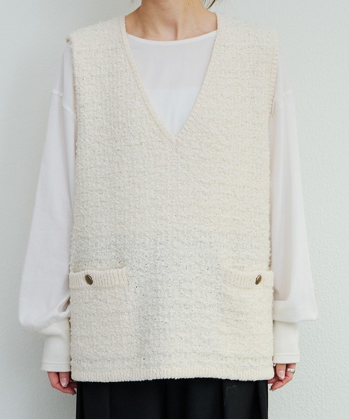 PUAL CE CIN(ピュアルセシン)の「ツイードライクニットベスト(ベスト・レディース・ネイビー/アイボリー/ブラック系その他・FREE)」の19枚目の写真