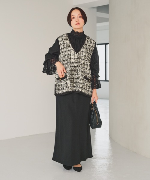 PUAL CE CIN(ピュアルセシン)の「ツイードライクニットベスト(ベスト・レディース・ネイビー/アイボリー/ブラック系その他・FREE)」の15枚目の写真