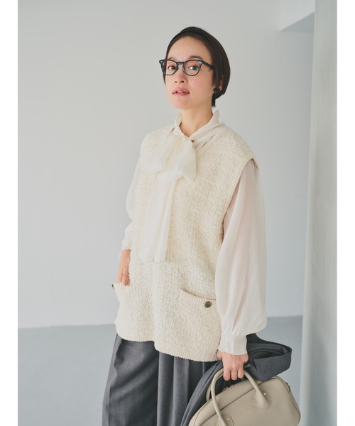 PUAL CE CIN(ピュアルセシン)の「ツイードライクニットベスト(ベスト・レディース・ネイビー/アイボリー/ブラック系その他・FREE)」の10枚目の写真