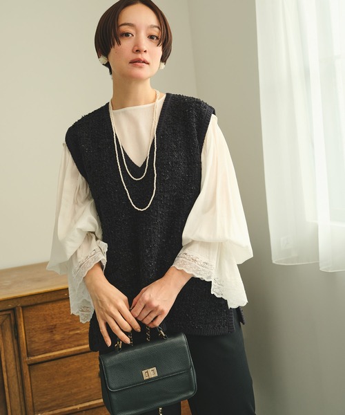 PUAL CE CIN(ピュアルセシン)の「ツイードライクニットベスト(ベスト・レディース・ネイビー/アイボリー/ブラック系その他・FREE)」の16枚目の写真