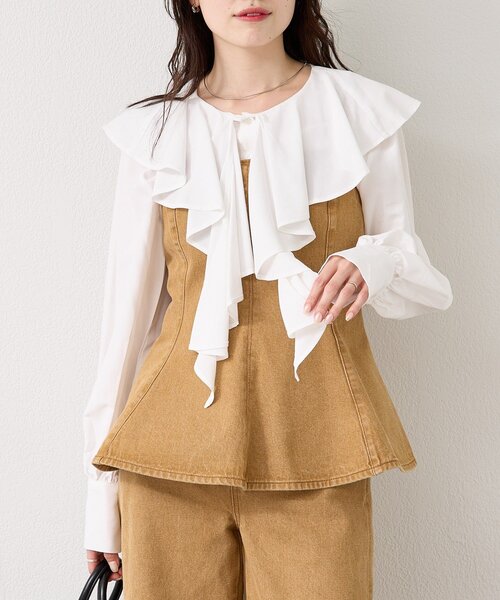 mystic(ミスティック)の「【3色展開/SET UPスタイルにも◎】ペプラムデニムビスチェ(シャツ/ブラウス・レディース・ブルー/ネイビー/ベージュ・FREE)」の20枚目の写真