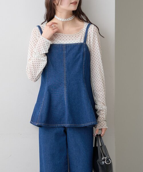 mystic(ミスティック)の「【3色展開/SET UPスタイルにも◎】ペプラムデニムビスチェ(シャツ/ブラウス・レディース・ブルー/ネイビー/ベージュ・FREE)」の13枚目の写真
