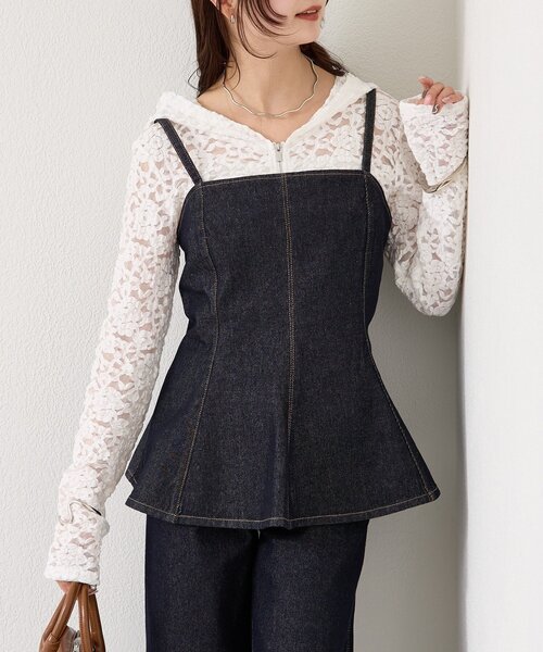 mystic(ミスティック)の「【3色展開/SET UPスタイルにも◎】ペプラムデニムビスチェ(シャツ/ブラウス・レディース・ブルー/ネイビー/ベージュ・FREE)」の8枚目の写真