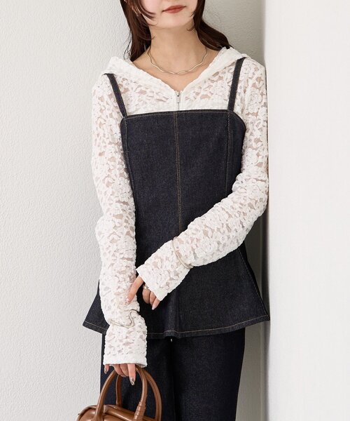 mystic(ミスティック)の「【3色展開/SET UPスタイルにも◎】ペプラムデニムビスチェ(シャツ/ブラウス・レディース・ブルー/ネイビー/ベージュ・FREE)」の6枚目の写真