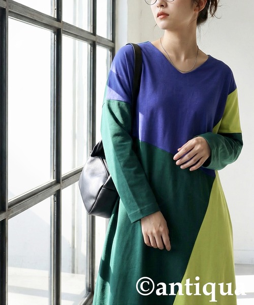 antiqua（アンティカ）の「カラーブロックワンピース（ワンピース・レディース・ブルー系その他・ONESIZE）」の2枚目の写真