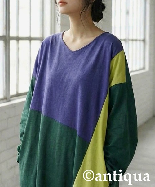 antiqua（アンティカ）の「カラーブロックワンピース（ワンピース・レディース・ブルー系その他・ONESIZE）」の4枚目の写真