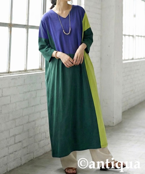 antiqua（アンティカ）の「カラーブロックワンピース（ワンピース・レディース・ブルー系その他・ONESIZE）」の5枚目の写真