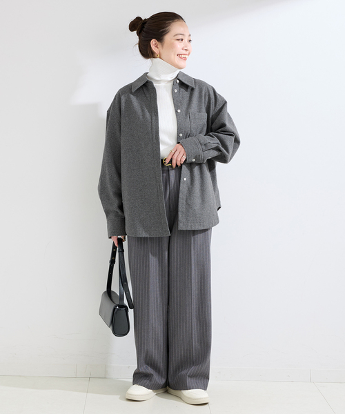 Simplicite(サンプリシテ)の「手洗い可 / フラノレイヤードライクシャツ(シャツ/ブラウス・レディース・チャコールグレー/ネイビー・FREE)」の3枚目の写真