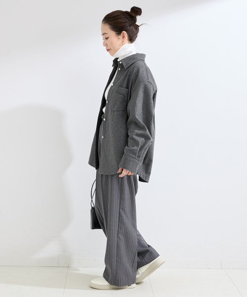 Simplicite(サンプリシテ)の「手洗い可 / フラノレイヤードライクシャツ(シャツ/ブラウス・レディース・チャコールグレー/ネイビー・FREE)」の4枚目の写真