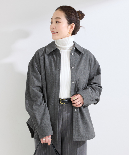 Simplicite(サンプリシテ)の「手洗い可 / フラノレイヤードライクシャツ(シャツ/ブラウス・レディース・チャコールグレー/ネイビー・FREE)」の6枚目の写真