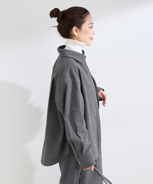 Simplicite(サンプリシテ)の「手洗い可 / フラノレイヤードライクシャツ(シャツ/ブラウス・レディース・チャコールグレー/ネイビー・FREE)」の7枚目の写真