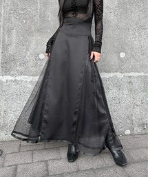 LVEU. | 【LVEU.】サイドチュールコルセットスカート / ボトムス スカート フレア ハイウエスト ロング チュール シアー コルセット風 ブラック モード(スカート)