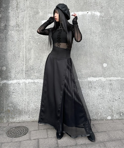 LVEU.（ラブユ.）の「【LVEU.】サイドチュールコルセットスカート / ボトムス スカート フレア ハイウエスト ロング チュール シアー コルセット風 ブラック モード（スカート・レディース・ブラック・FREE）」の22枚目の写真
