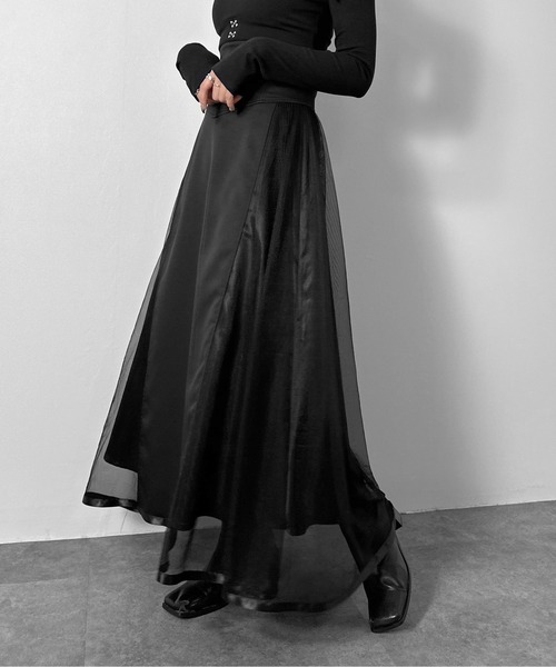 LVEU.（ラブユ.）の「【LVEU.】サイドチュールコルセットスカート / ボトムス スカート フレア ハイウエスト ロング チュール シアー コルセット風 ブラック モード（スカート・レディース・ブラック・FREE）」の10枚目の写真