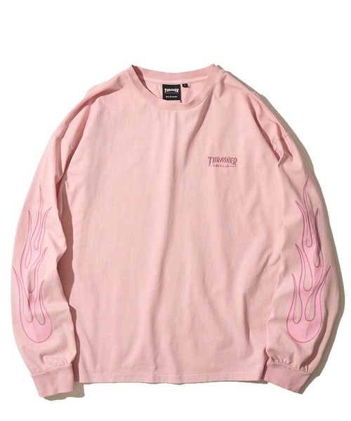 THRASHER（スラッシャー）の「【THRASHER / スラッシャー】ピグメント フレイムロゴプリント クルーネックロングスリーブTシャツ（Tシャツ/カットソー・メンズ・ブラウン/ピンク/チャコールグレー/グレー・X-LARGE/LARGE/MEDIUM）」の4枚目の写真
