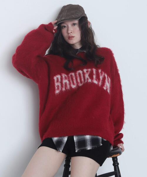 WEGO/【25年秋冬新作】モヘアタッチBROOKLYNロゴニット(ニット WEGO/【25年秋冬新作】モヘアタッチBROOKLYNロゴニット(ニット