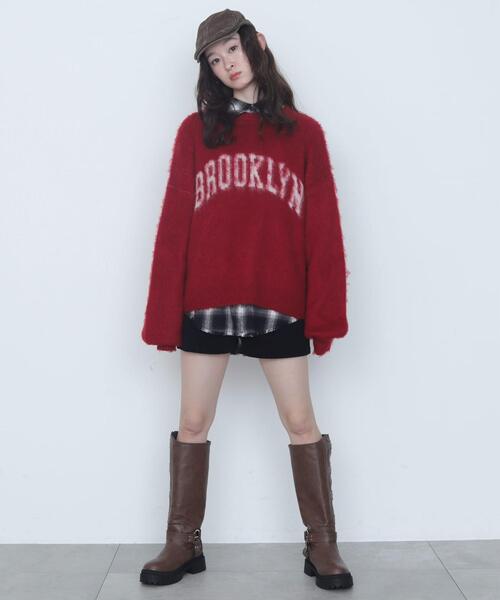 WEGO(ウィゴー)の「WEGO/モヘアタッチBROOKLYNロゴニット(ニット/セーター・レディース・グレー/レッド/ピンク・FREE)」の6枚目の写真